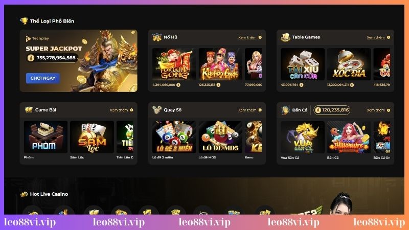 Khám phá các sản phẩm hot trên trang chủ Leo88